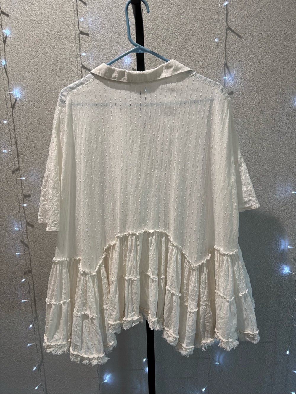 White Ruffled Tiered Button Polo Top - - Picture 3 of 6
